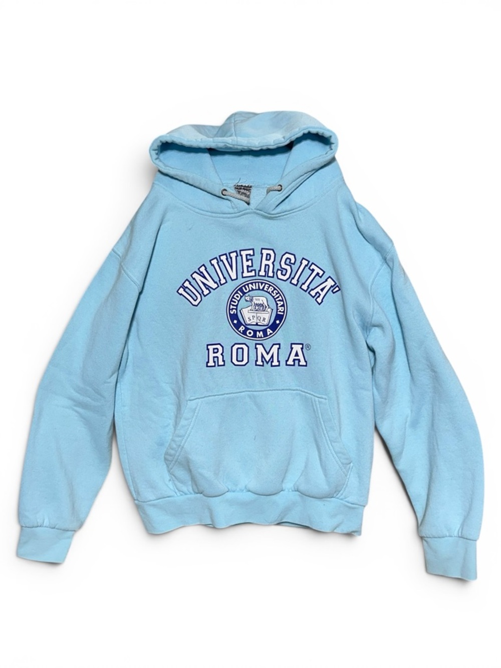 Vintage University Of Roma Hoodie  Light Blue Size Medium Light Distressed
